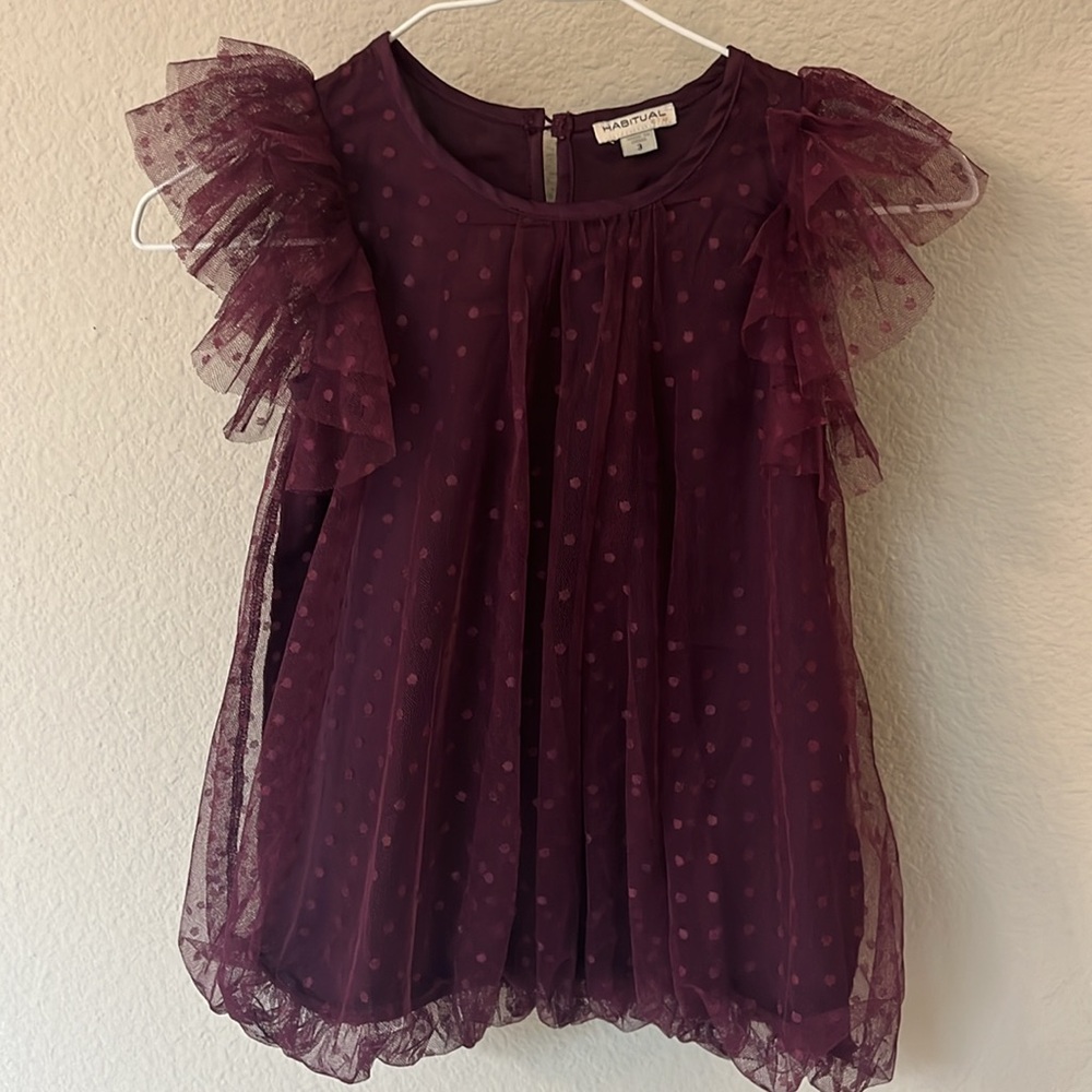 Habitual Kids | Dotted Mesh Dress (Plum)